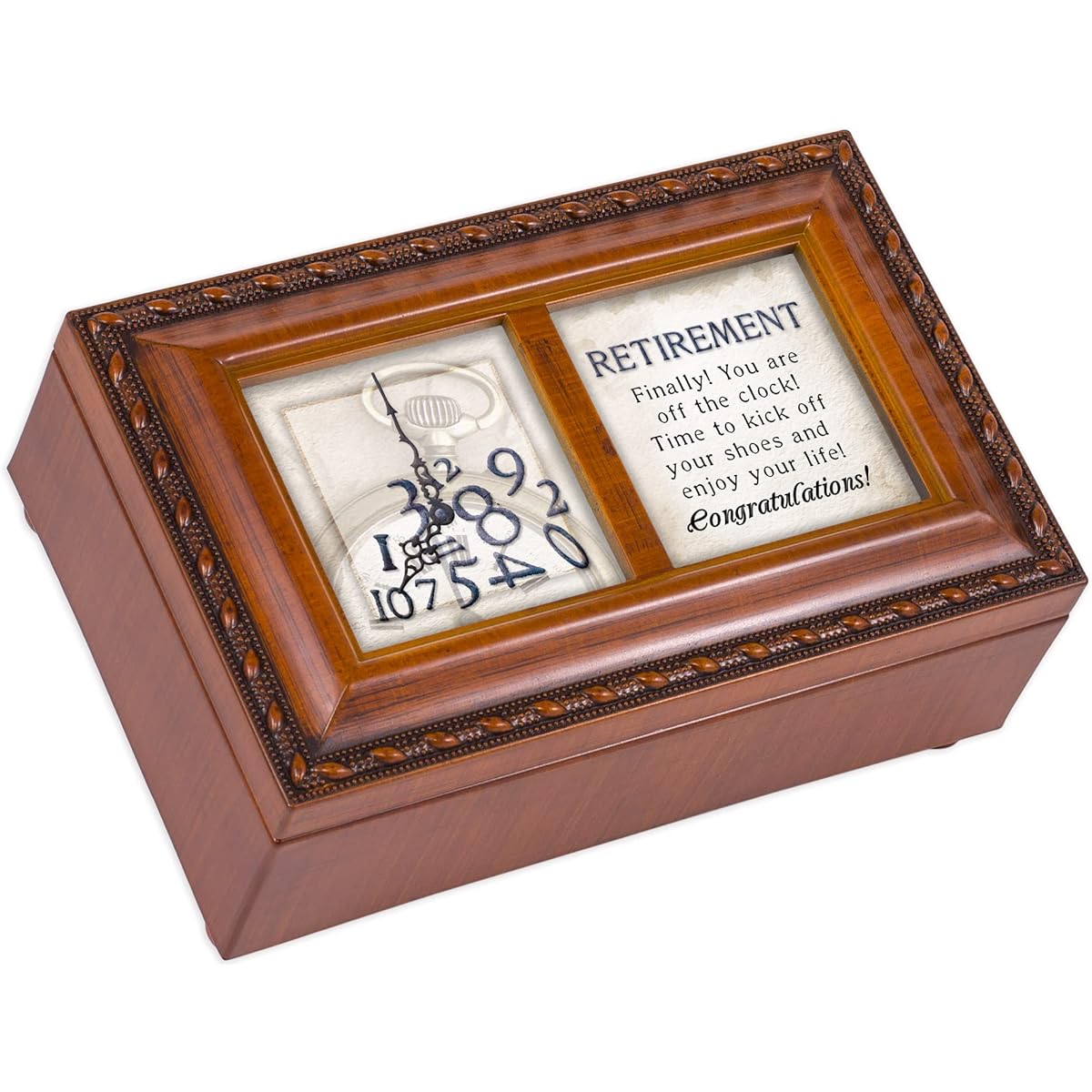 Retirement Off The Clock Enjoy Woodgrain Petite Music Box Plays What a Wonderful World
