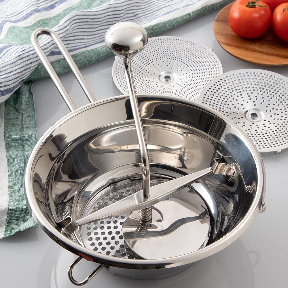 Endo Shoji TKG Strainer Stainless Steel Outer Diameter x Height (mm) 240 (393) x 85 (170) Comes with 3 replacement blades of 1.5, 2.0, 5 mm For straining vegetables (tomatoes, etc.), fruits, etc. Rust-free Made of durable stainless steel and hygienic for