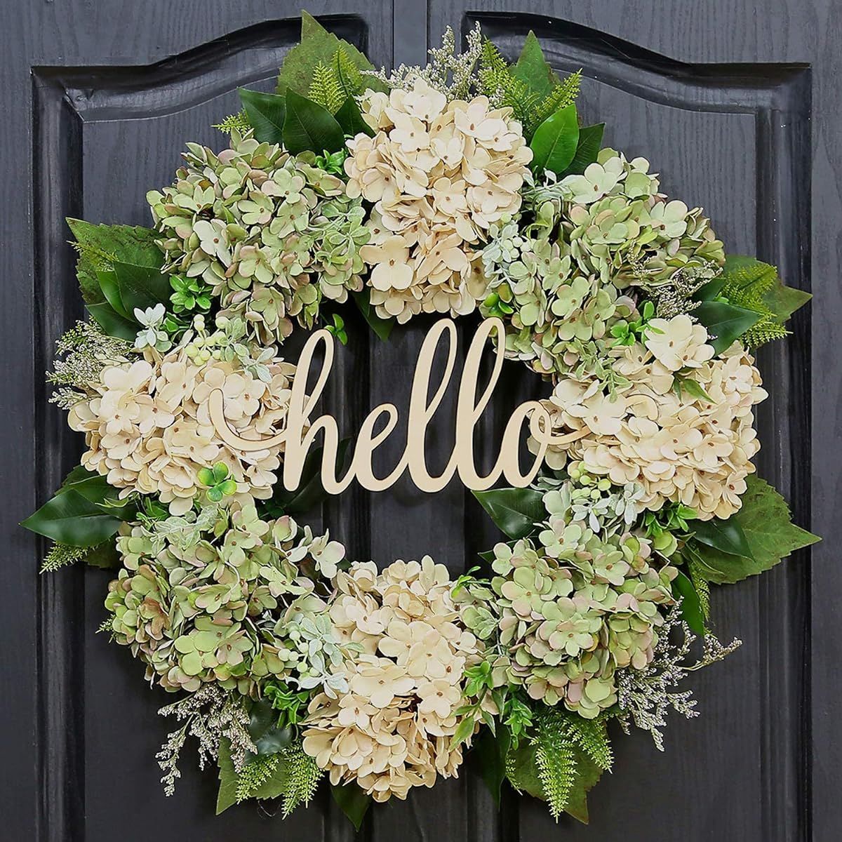 QUNWREATH Front Door Wreath 18" Green Hydrangea Wreath Summer Wreath Handmade Hello Wreath Farmhouse Wreath Grape Wreath