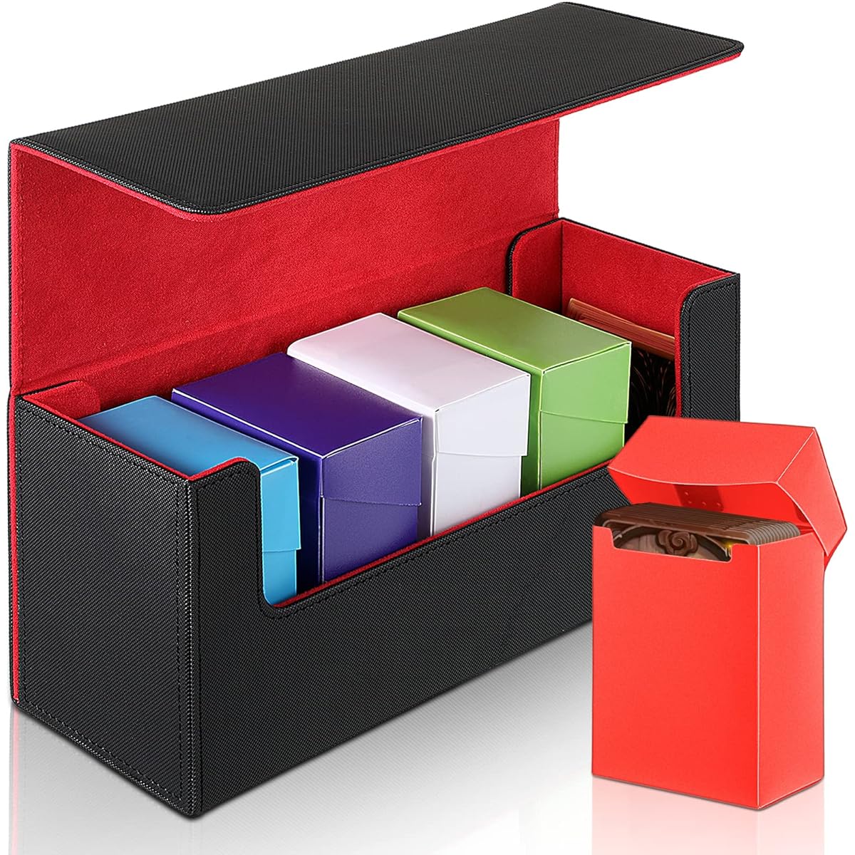Silkfly Magnetic Card Game Deck Card Storage Box, 6 Pieces 5 Deck Card Box with Matte Case and Removable Compartment Playing Card Deck Card Box Compatible with MTG TCG Commander Card