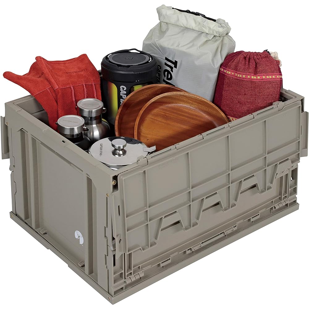 Captain Stag (CAPTAIN STAG) Oricon Folding Container with Flap FD Container Capacity 49.5L Width 530 x Depth 365 x Height 335mm Thickness when stored 95mm Made in Japan UL-1058/UL1059
