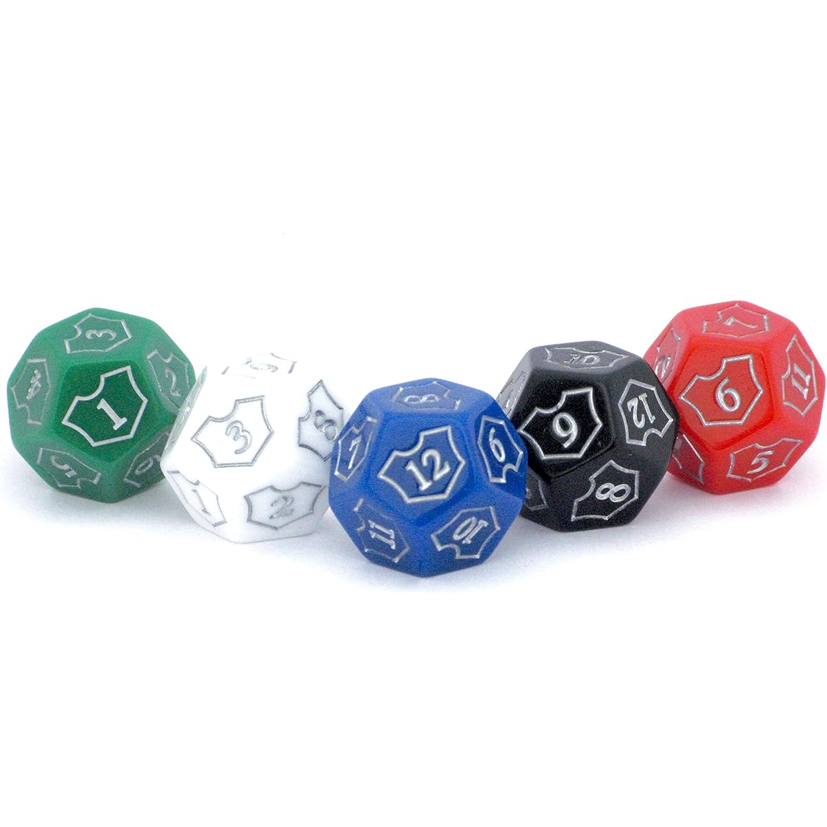 Hedral MTG D12 Spindown Loyalty Counter Dice Set of 5 Red White Black Green Blue Magic: The Gathering TCG CCG Planeswalker Multicolor