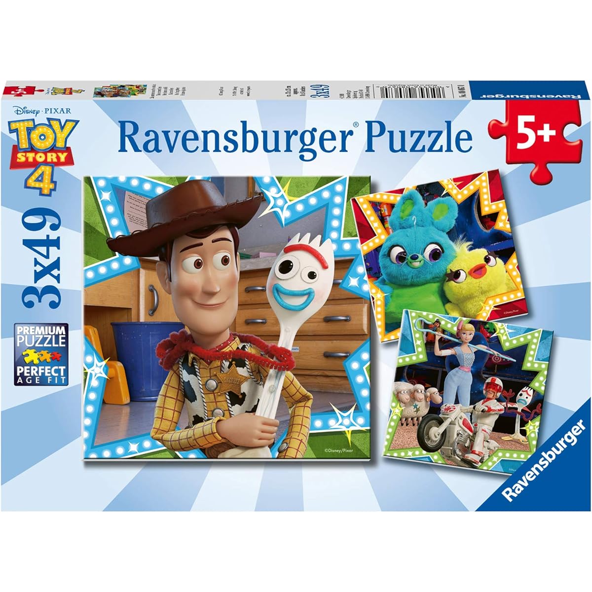 Ravensburger 08067 Disney Pixar Toy Story 4-3 x 49 Piece Jigsaw Puzzle - Vakue 3 Piece Puzzle Set in Box