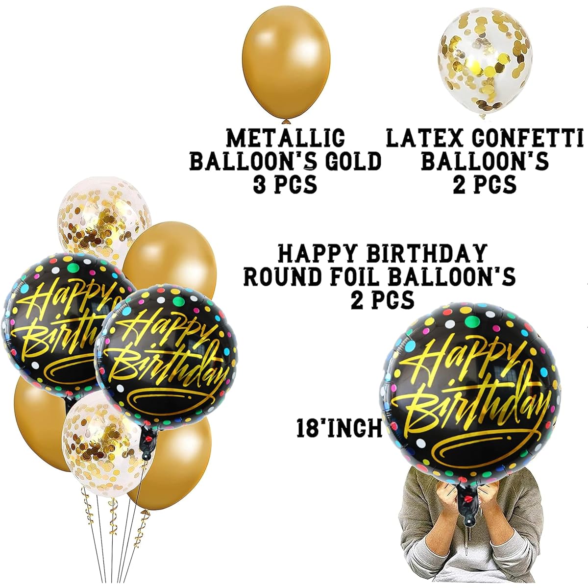 GRAND SHOP Happy Birthday Balloon Bouquet 7 pieces (Multicolor) (Rubber)