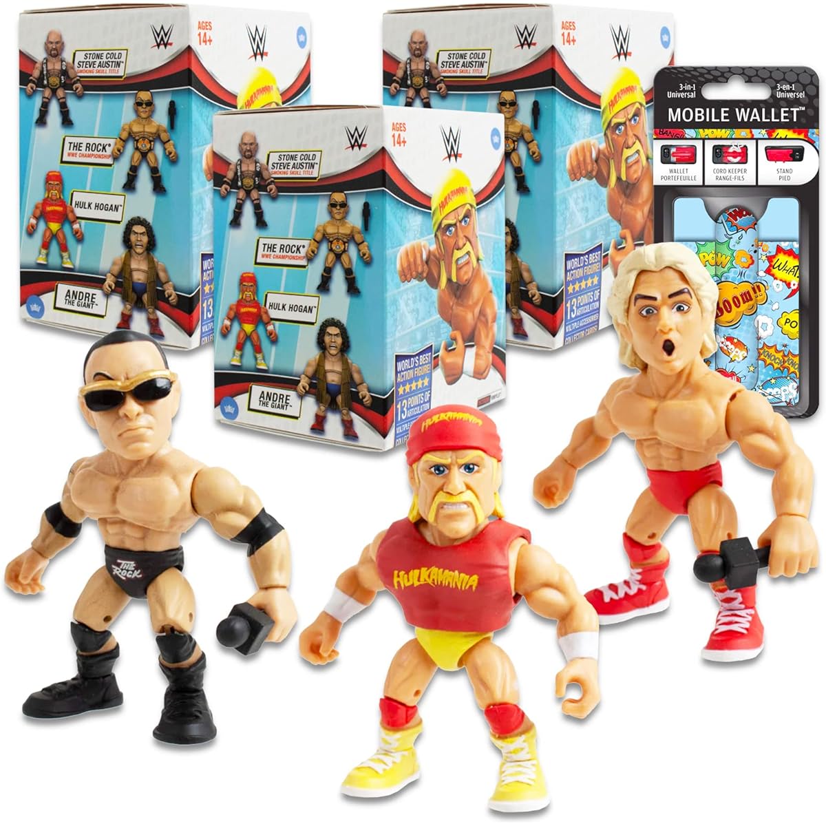 WWE Mystery Action Figure Set – WWE Vinyl Figure Set of 3 with Bonus | WWE Mystery Blind Bag Party Favors for Kids Boys