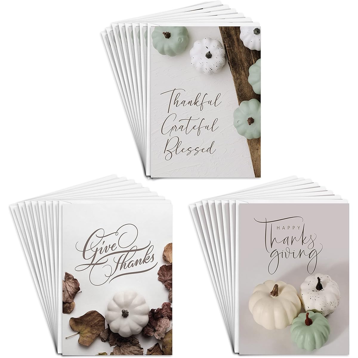 Happy Thanks Giving Cards with Envelopes | 24 Card Pack - 8 Cards | 7.25 x 5.5 Inch Merry Christmas Cards with Stickers for Friends, Family and Loved Ones