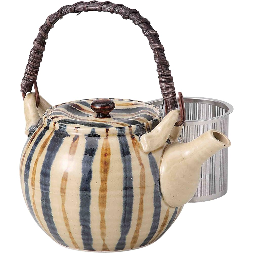 Hasami ware clay pot, green glaze, polka dot pattern, No. 5 (with super stainless steel tea strainer) 73614
