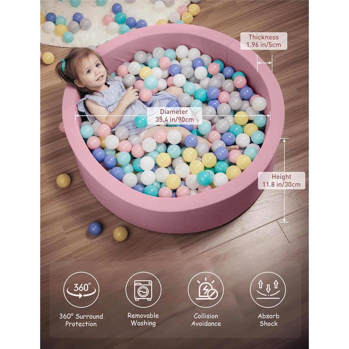 HOFISH Foam Ball Pit for Kids Toddlers Babies Playpen Ball Pool Soft Round Design Easy to Clean and Set Up Perfect for Babies Toddlers Indoor and Outdoor Games (Balls Not Included) Light Pink