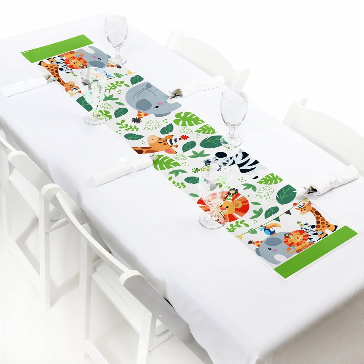 Jungle Party Animals - Petite Safari Zoo Animals Birthday Party Baby Shower or Table Runner - 12" x 60"
