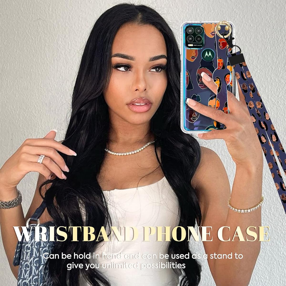 LISEVO (2 in 1) African American Face Line Wrist Strap Case for iPhone 11 6.1 Inch, Cute Aesthetic Design Loop Women Designer Case Hand Strap Girls Handle Finger Loop Phone Case + Strap for iPhone 11