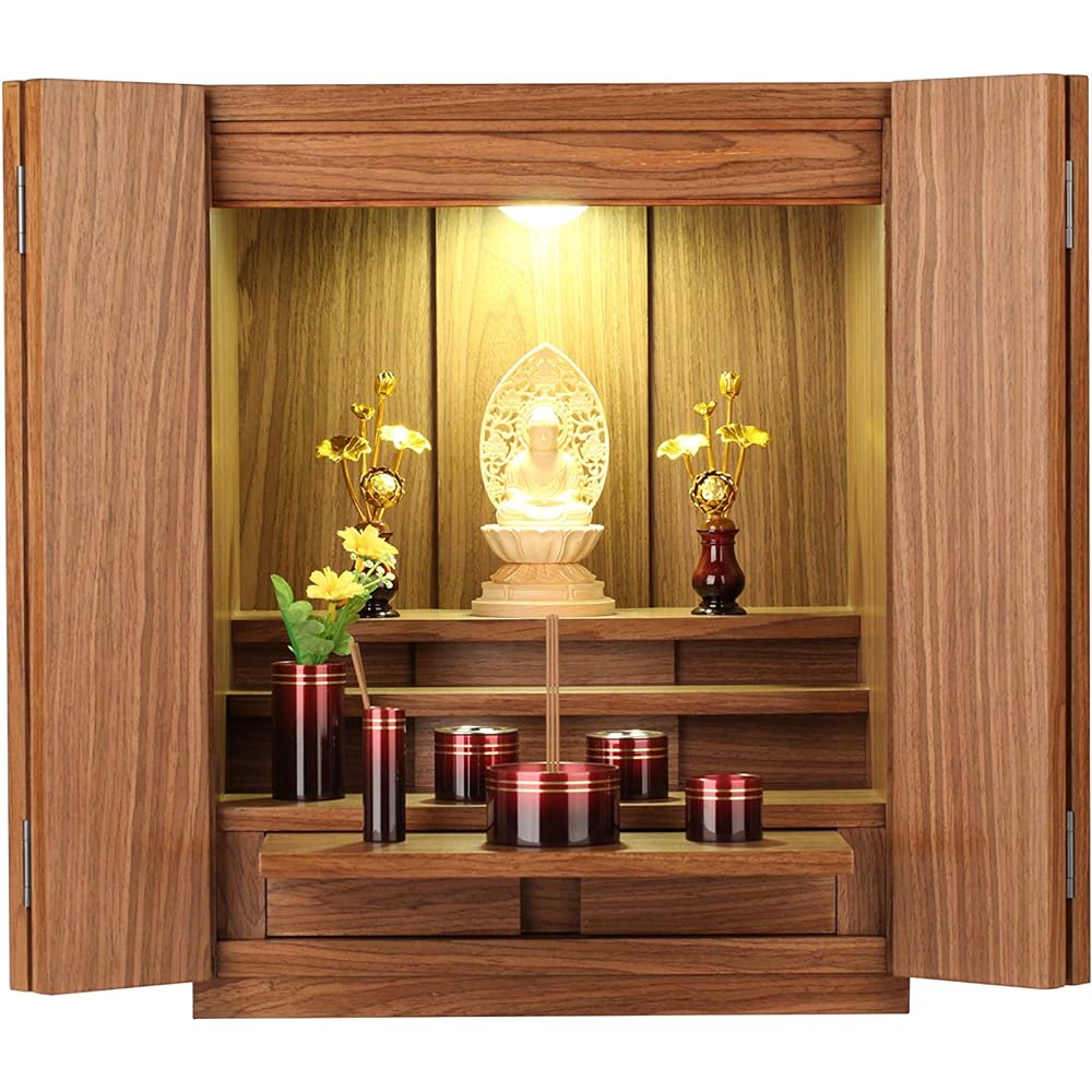 Oda Kobo Mini Buddhist Altar, Furniture Style, Modern with LED Lighting (Walnut Color, Size 18)