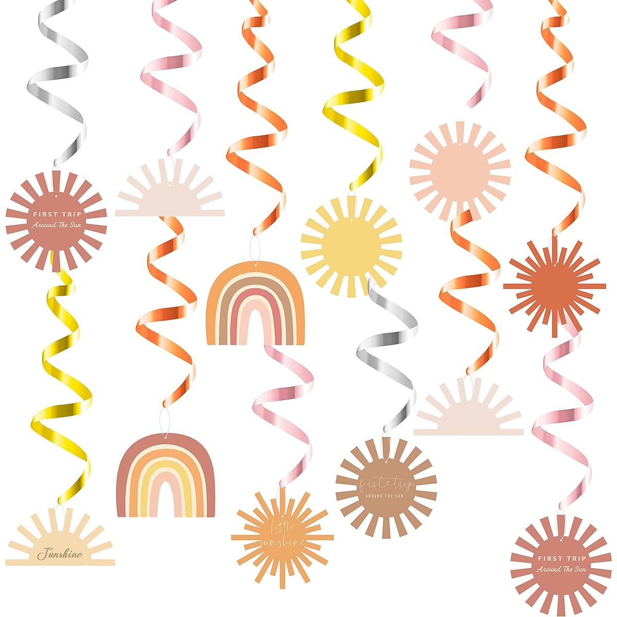 G1ngtar 30pcs First Journey Sun Party Swirl Boho Hippie Rainbow Ceiling Hanging Swirl Decoration 1st Birthday Party Decoration Boho Sun Baby Shower Supplies Boys Girls