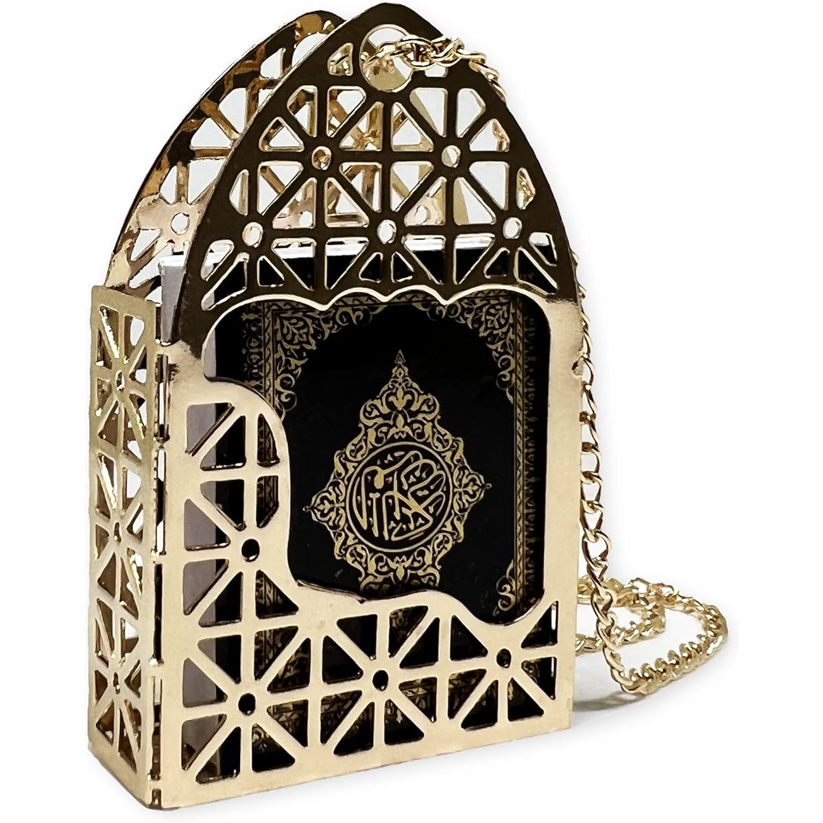 Islamic Car Rear Mirror Mini Hanger - Islamic Ornament Al-Quran Ramadan Eid Muslim Car Decoration Hanging Charm Interior Accessories(Gold-Black)