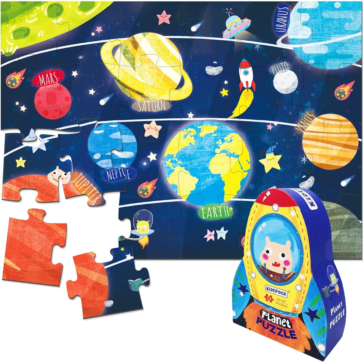 Puzzles for 4-8 Years Old 24 Piece Solar System Puzzle for 4-8 Years Old Kids Planet Learning Space Puzzle for 3-5 Years Old Boys and Girls Fancy Toddler Puzzles with Rocket Storage Box