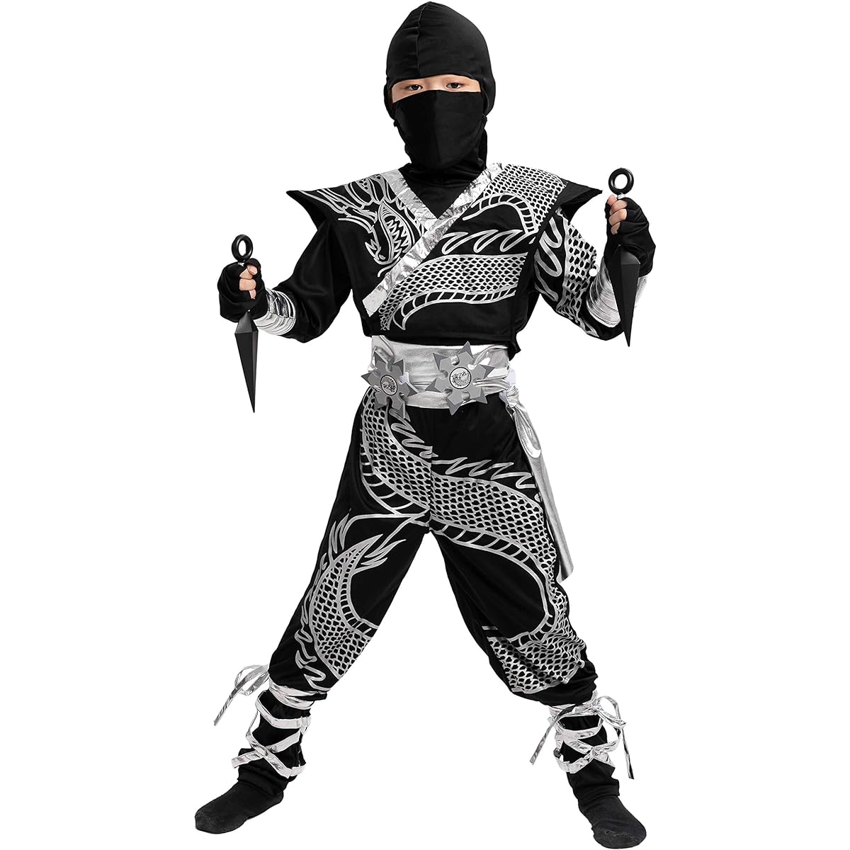 Kids Unisex Dragon Silver Ninja Costume (S (5-7 years)