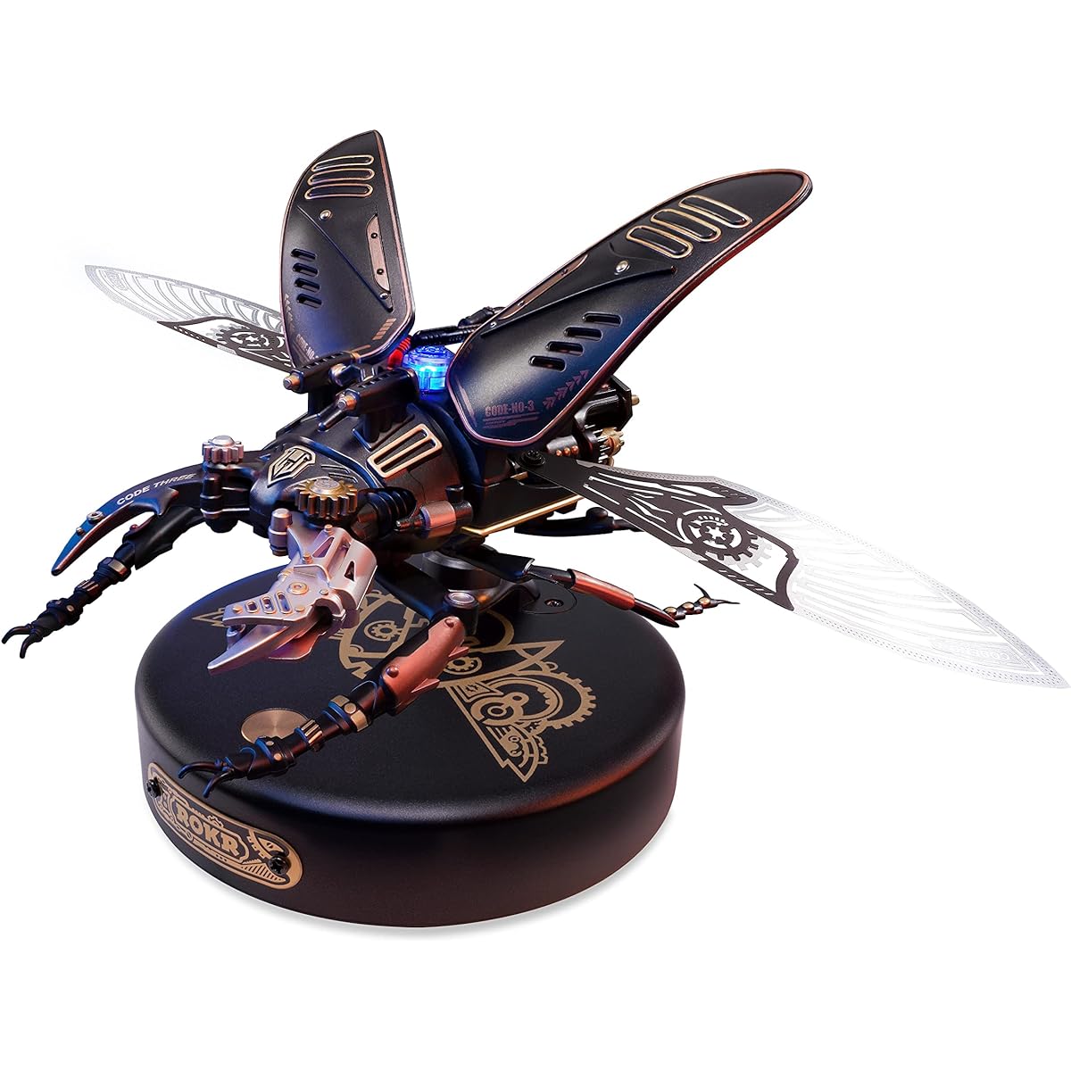 ROKR Storm Beetle DIY 3D Puzzle Assembly Plastic Model 3D Puzzle Electric Beetle LED Mechanical Insect Model DIY Craft Kit Steampunk Decoration Adult Boys Girls Hobby Gift Educational Toy MI03