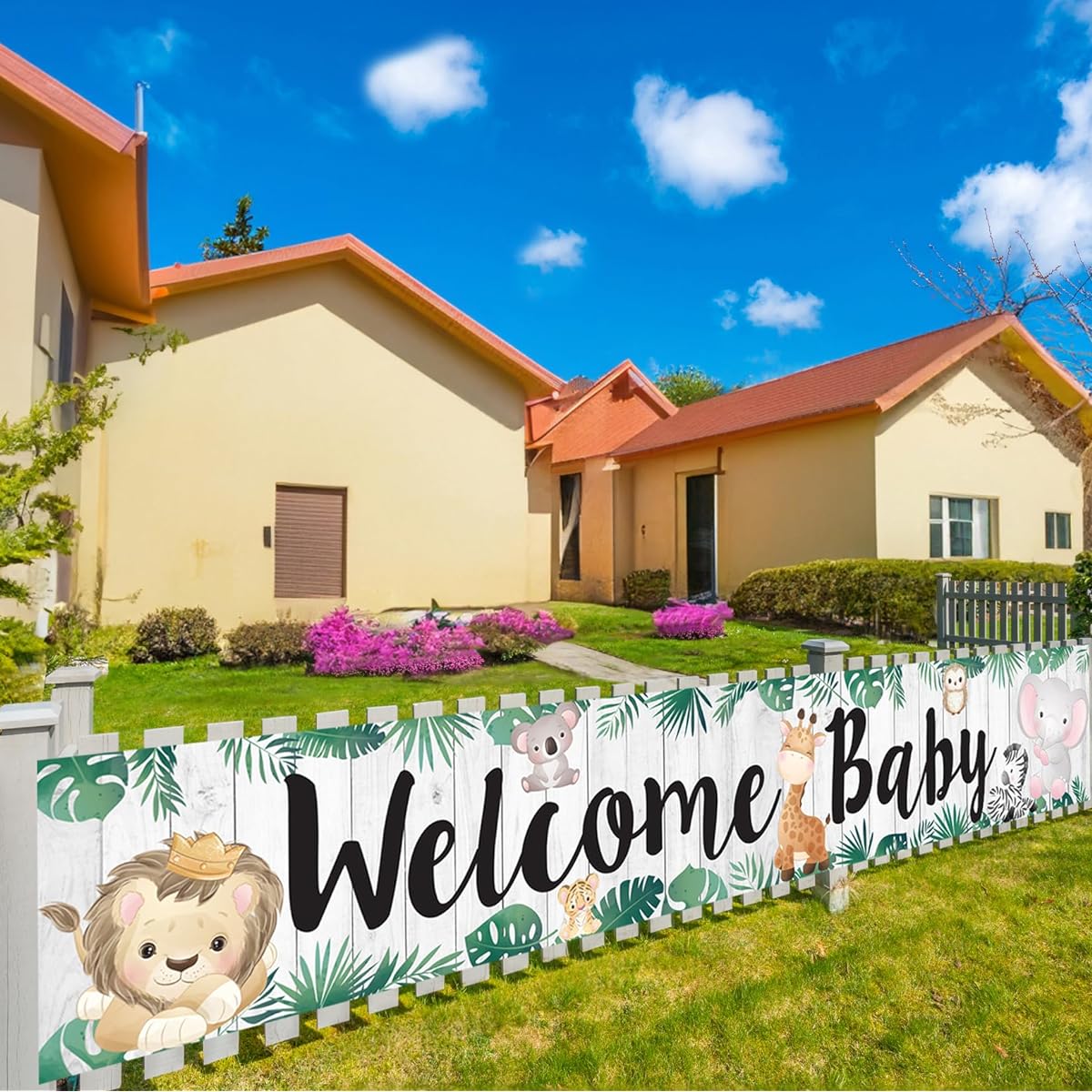 Large Jungle Safari Welcome Baby Yard Banner Sign 10 x 1.5ft Jungle Safari Baby Shower Party Supplies Decorations Outdoor & Indoor Party Decorations Banner