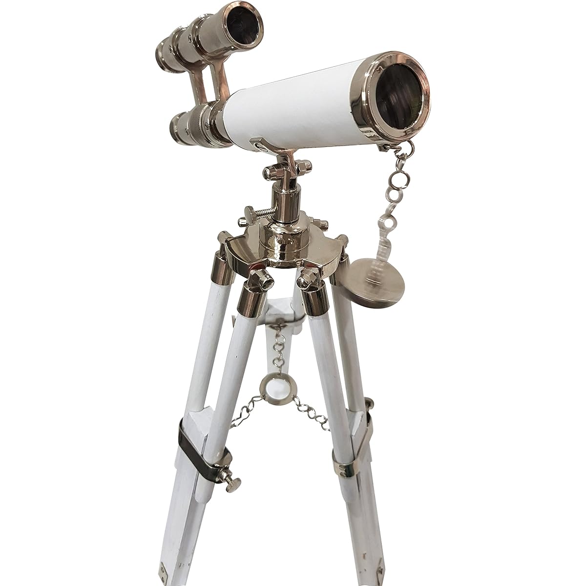 White Leather Nautical Telescope Tabletop Movie Prop Marine Vintage Collection