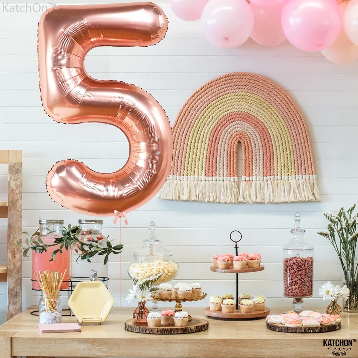 KatchOn Rose Gold Number 5 Balloons - Giant 40 Inch 5 Balloons | Rose Gold 5th Birthday Decorations for Girls | 5th Balloons | Rose Gold 5th Birthday Balloons for Girls