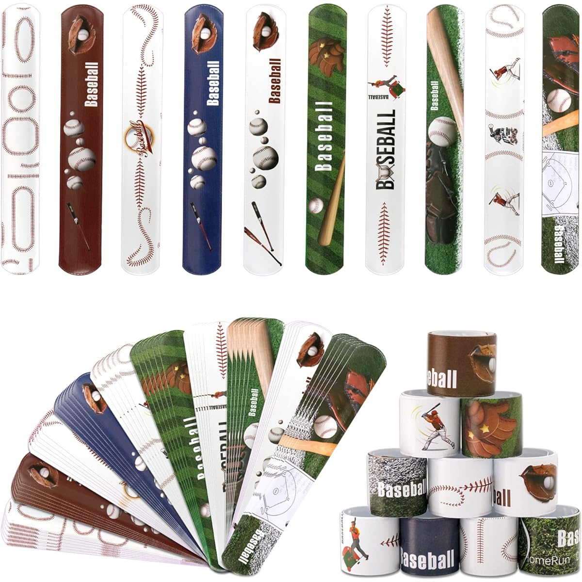 60 Pieces Slap Bracelets Slap Bracelets Wristbands with Baseball Elements Sports Slap Bracelets Baseball Party Favors Classroom Prizes and Gifts Colorful Slap Bracelets for Kids Baseball Fans