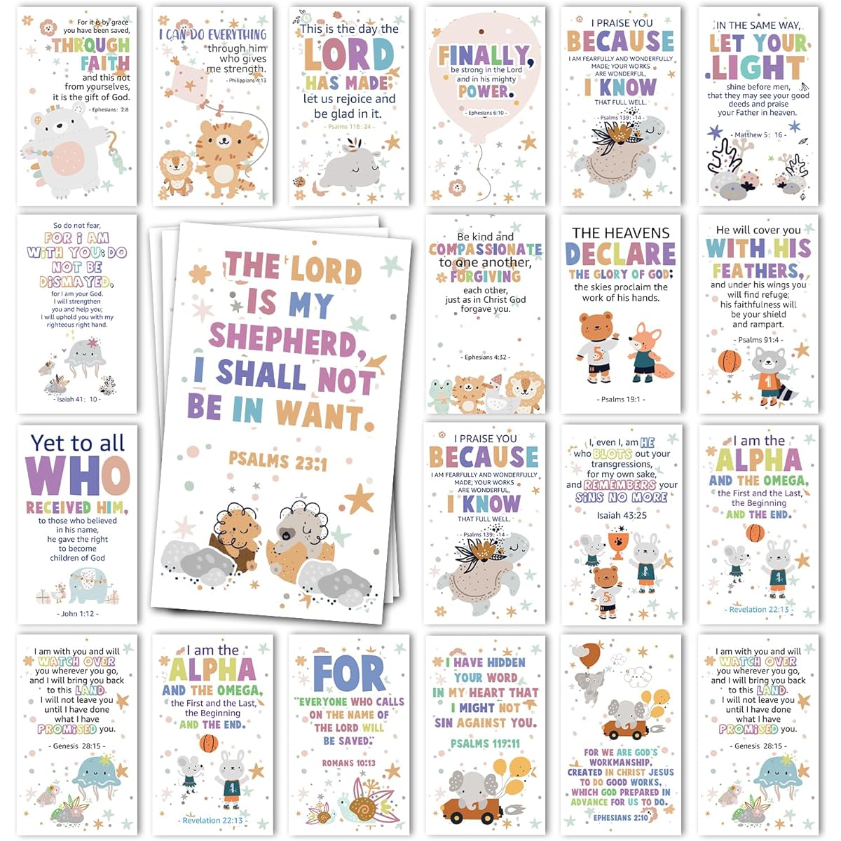 DH43 60pcs Mini Scripture Prayer Cards with Assorted Bible Verses, Bible Study for Kids, Encouragement Cards for Children, Kids, Students, Inspirational, Religious, Christian, Gifts for Family, Kids