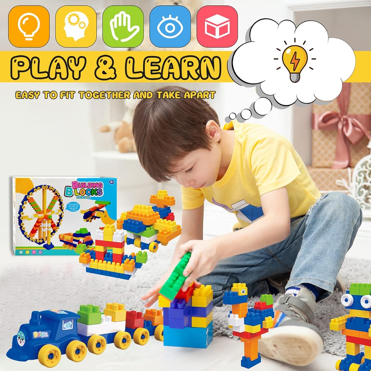 ONONCE Building Blocks Toys for Toddlers 250 Pieces Kids Toddler Preschool Educational Toys for Ages 3 4 5 Sensory Montessori Toy Kit for Ages 3+