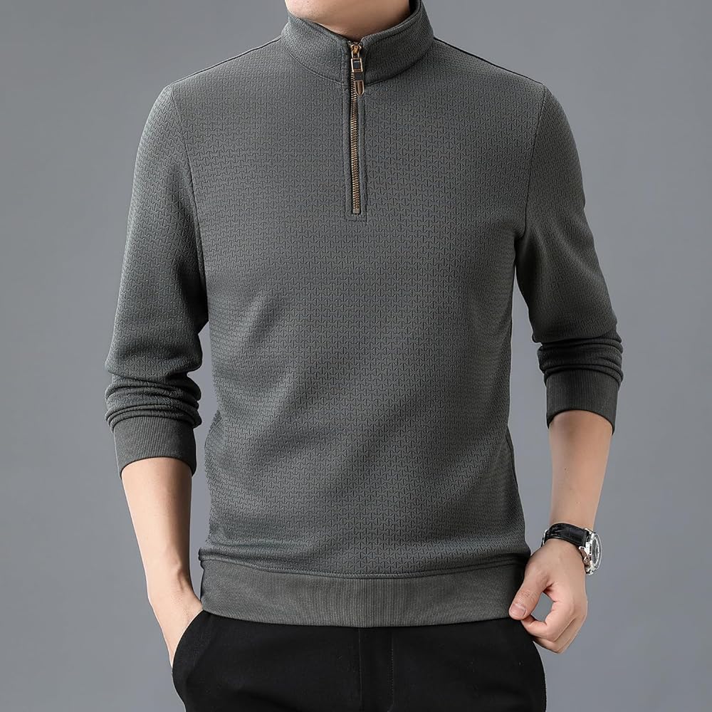 [netero] Half Zip Sweatshirt, Men's Top, Long Sleeve T-Shirt, High Neck, Men's, Heat Retention, Warm, Fleece Lining, Stand-Up Collar, Men's, Autumn, Winter, Spring