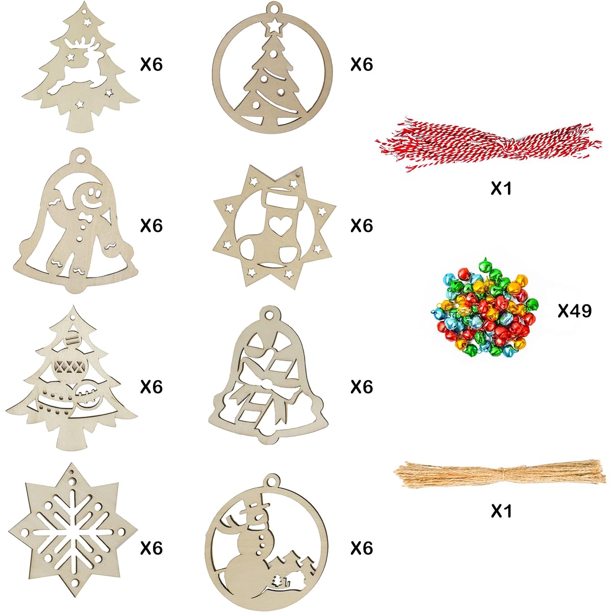 48pcs Christmas Wooden Hanging Ornament Crafts