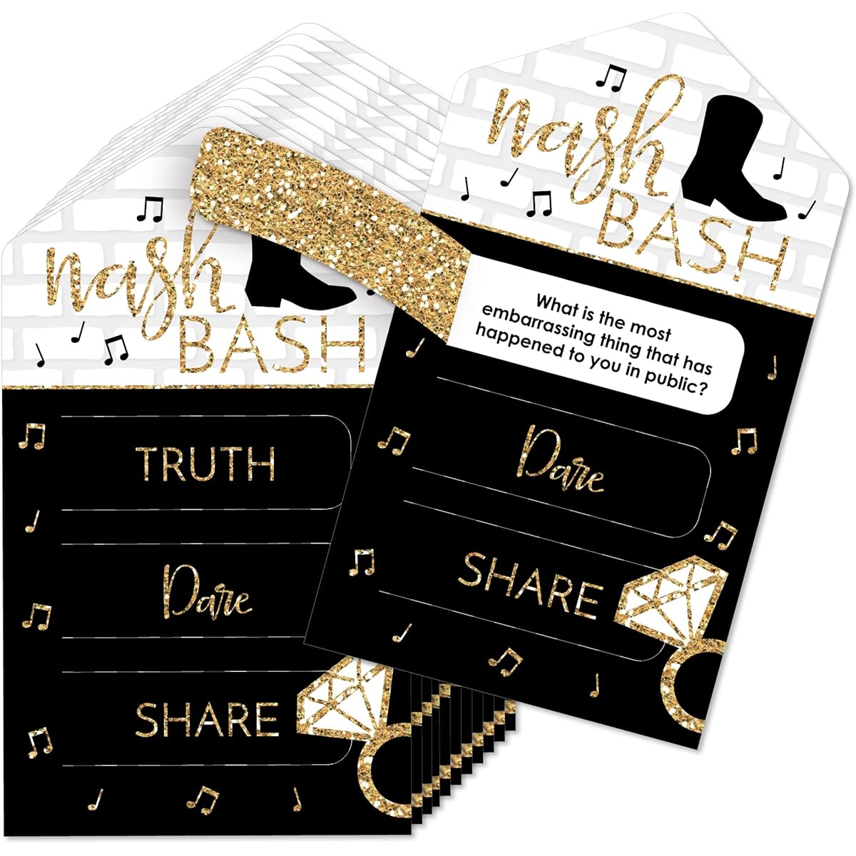 Big Dot of Happiness Nash Bash - Nashville Bachelorette Party Game Pickle Cards - Truth, Bravery, Share Pull Tabs - Set of 12