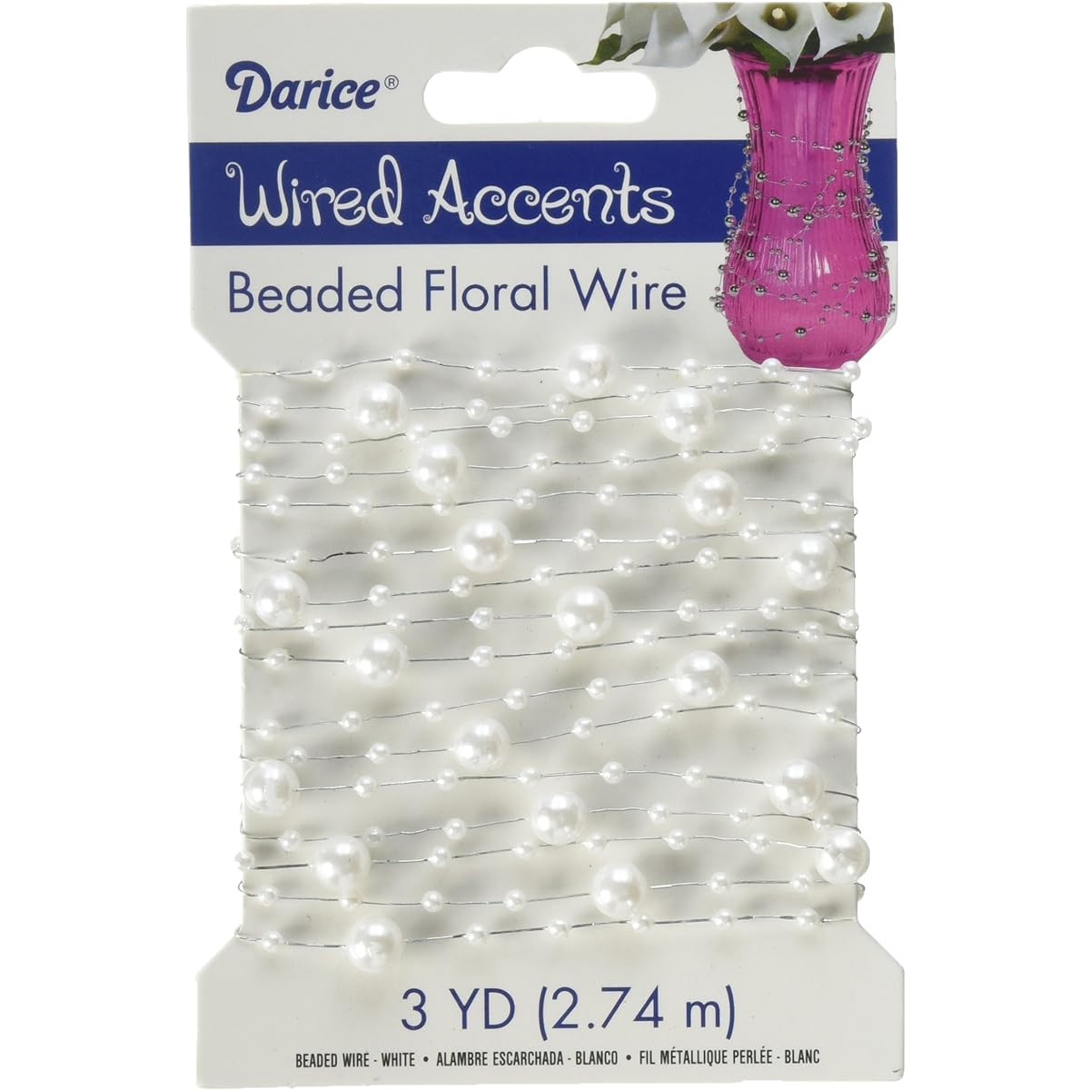 Beaded wire garland 3 yards/Pkg-white