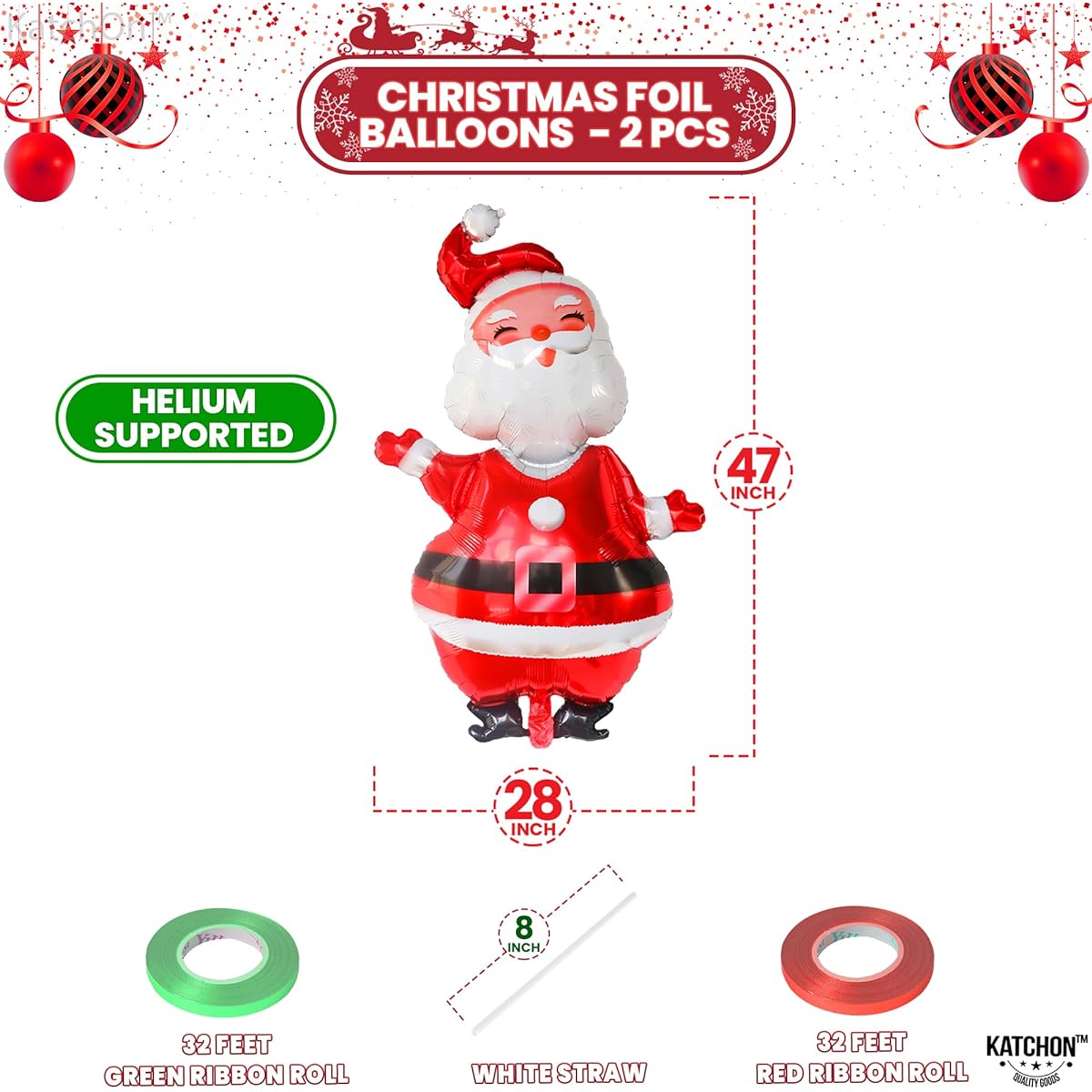 Giant Santa Balloons for Christmas Decorations - 47 Inch Pack of 2 | Santa Foil Balloons for Christmas Party Decorations | Christmas Mylar Balloons Santa Claus Balloons Christmas Balloon Decorations
