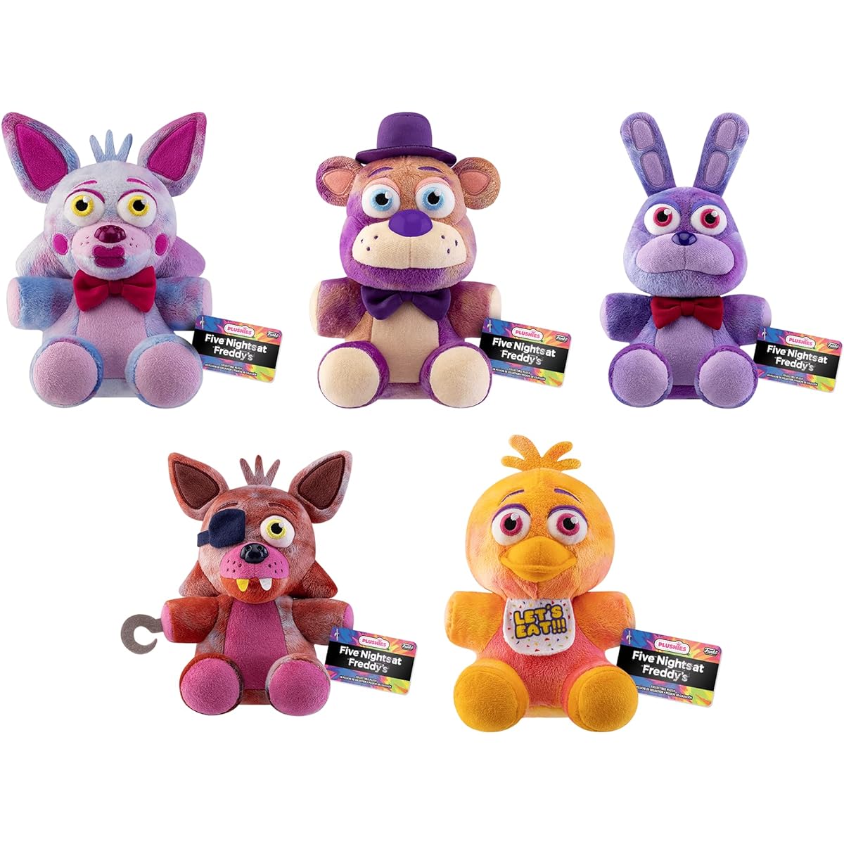 Funko Plush FNAF Tie-Dye Set of 5 - Freddy Bonnie Chica Foxy Fantin Foxy