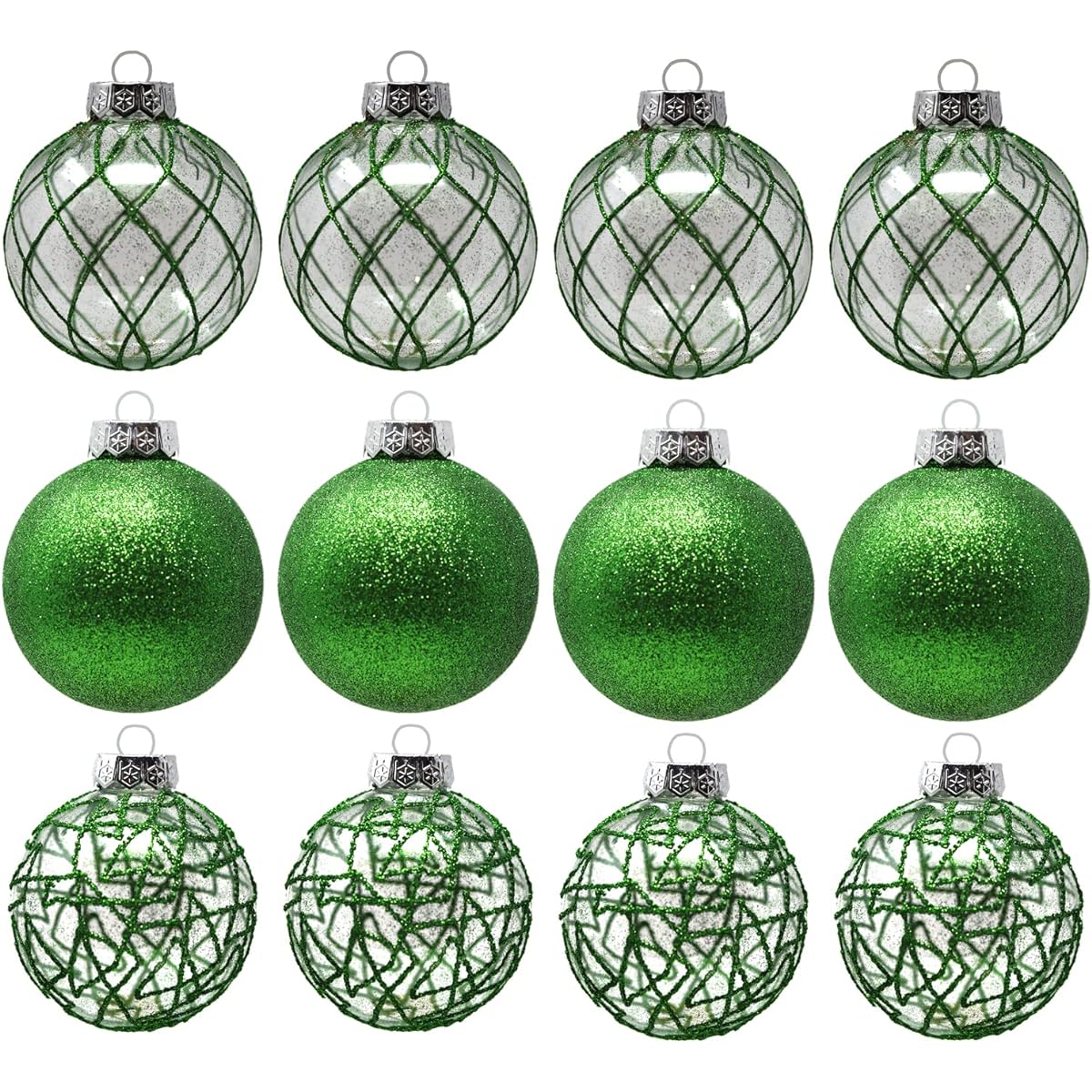 Three Tree Green Christmas Ball Ornaments, Set of 32