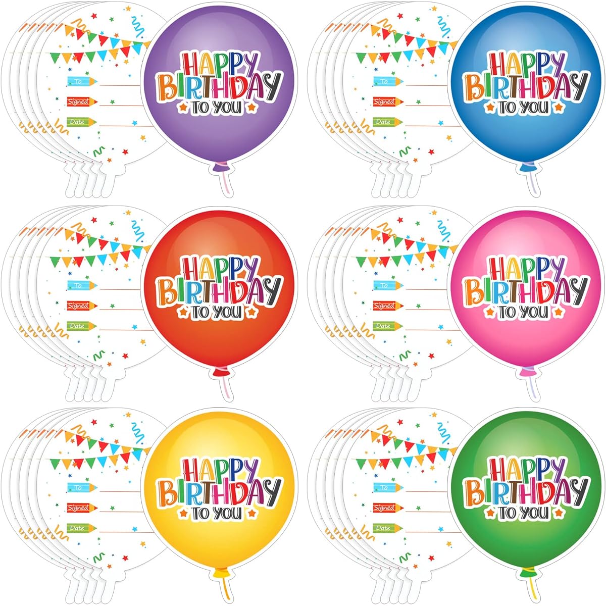 36 Pack Happy Birthday Cards for Students Happy Birthday Awards Balloons Cupcakes Birthday Cards Colorful Greeting Cards for Boys Girls Kids Home School Classroom Birthday Supplies (Balloons)