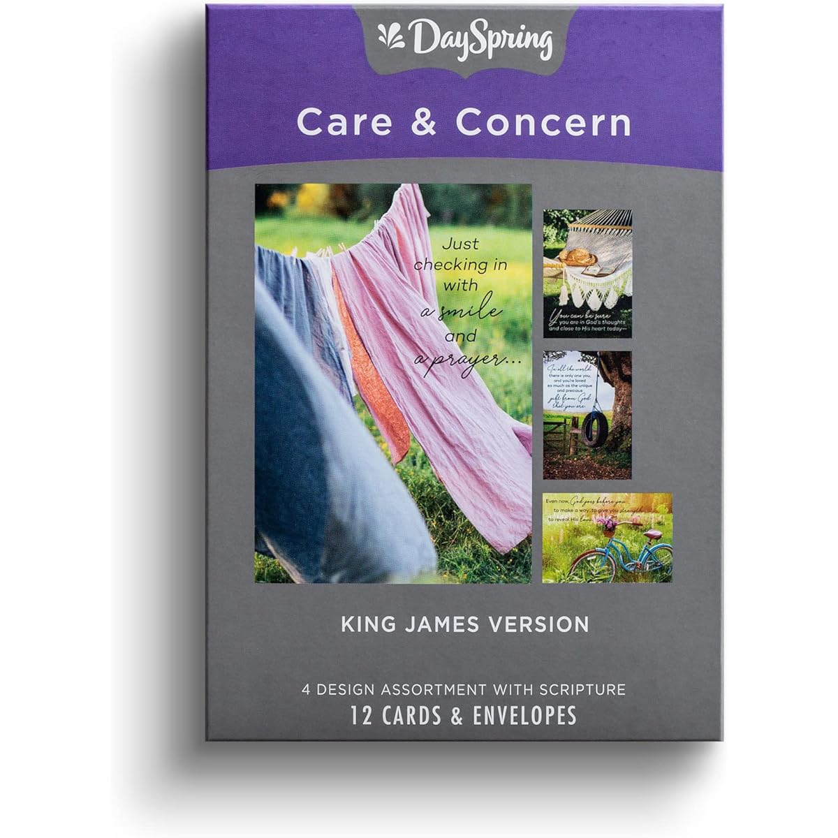 DaySpring - Care & Concern - A Heart and a Smile - King James Version - Bible and 4 Assorted Designs - Box of 12 Sympathy Cards & Envelopes (J7446)