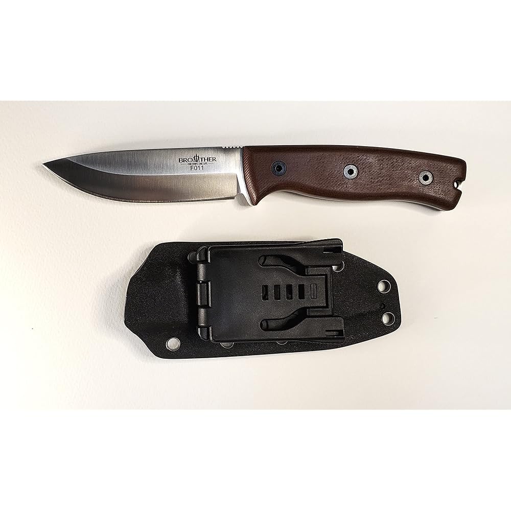 BROTHER -F011 Brown Sheath Knife Brother Knife Scandi Grind Micarta D2 60-61 HRC