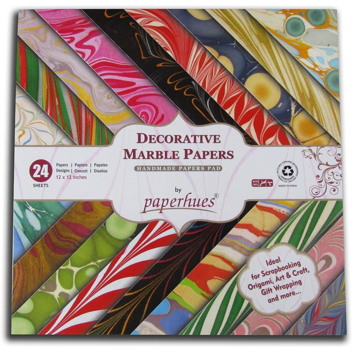 Paperhues Marbled Handmade Scrapbook Paper Collection 12x12" Pad of 24