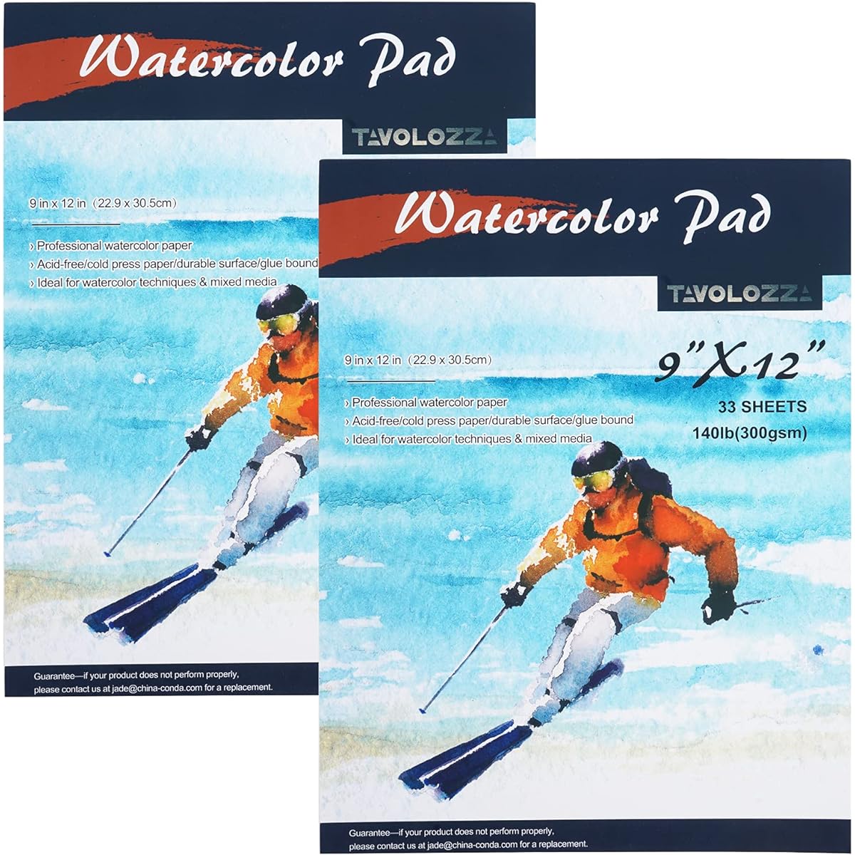 TAVOLOZZA Watercolor Pads 9" x 12", 2 Pack (66 Sheets), 140lb (300gsm), Glue-Bound, Acid-Free Paper, Art Sketchbook Pads for Watercolor Techniques and Mixed Media