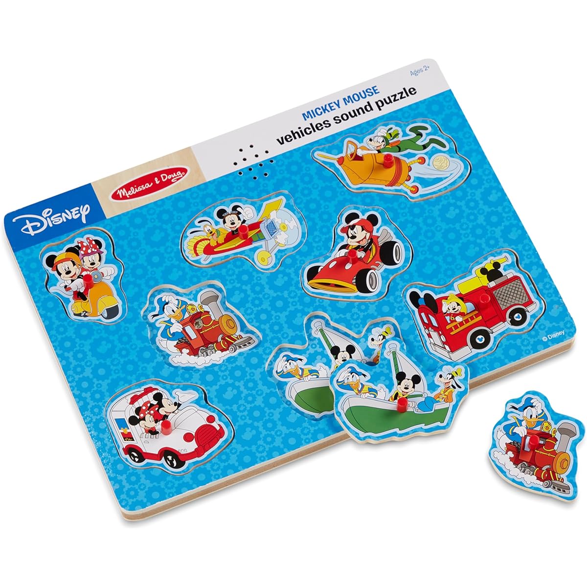 Melissa & Doug Disney Mickey Mouse and Friends Vehicle Sound Puzzle (8 Piece) - Mickey Mouse Preschool Toy Wooden Sound Puzzle for Ages 2+