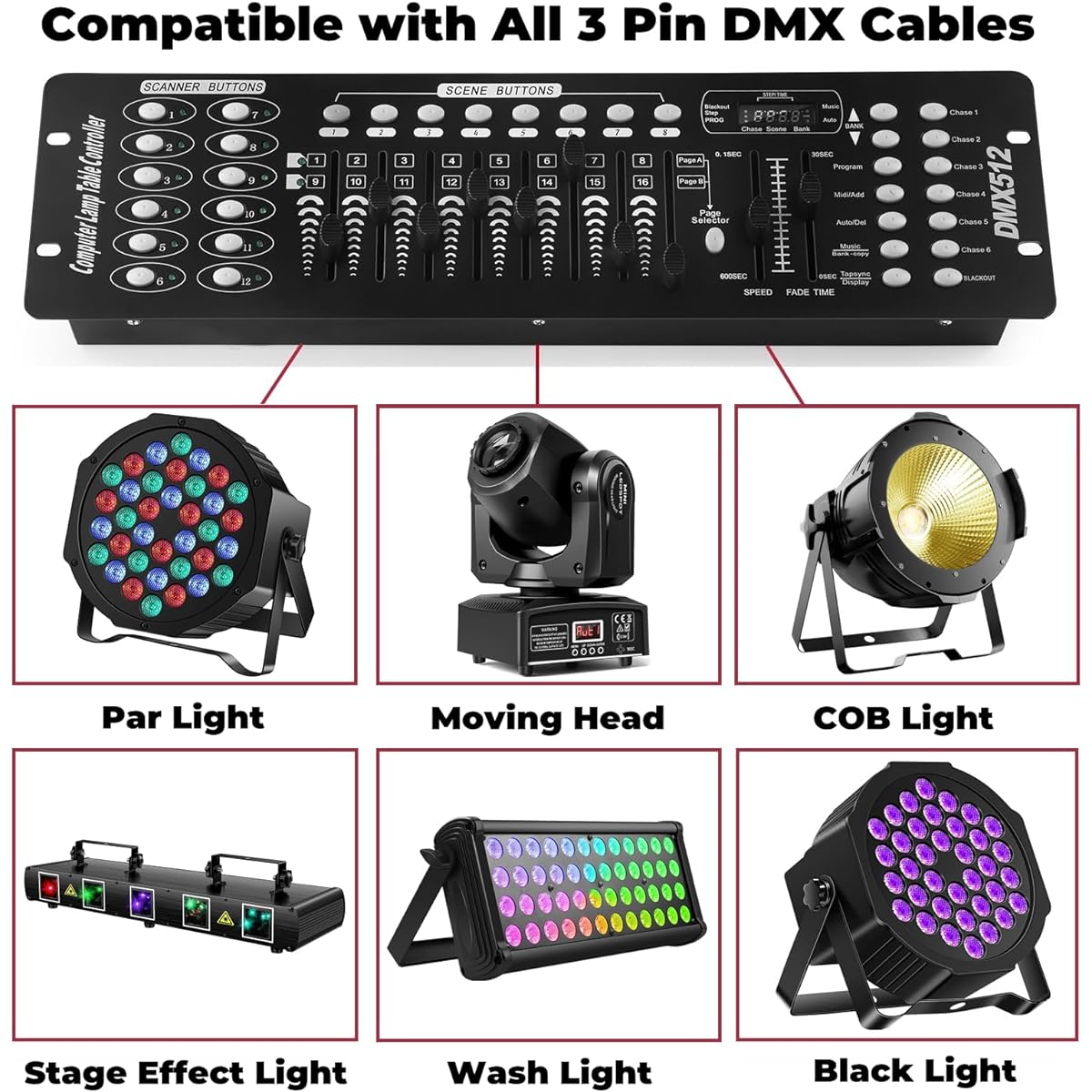 FODEXAZY DMX Controller 192 Channel DMX 512 Light Controller DMX Console Stage Light Controller Panel for DJ/Show/Party/Bar/Disco/Club/Live/Stage Lighting/Running/Program Editing