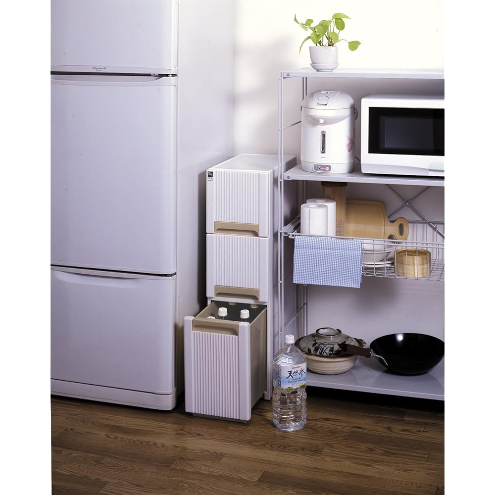 Sanko Plastic Made in Japan 3 Tier Gap Storage Aura Slim Width 23.8 x Depth 45 x Height 84.3cm Beige