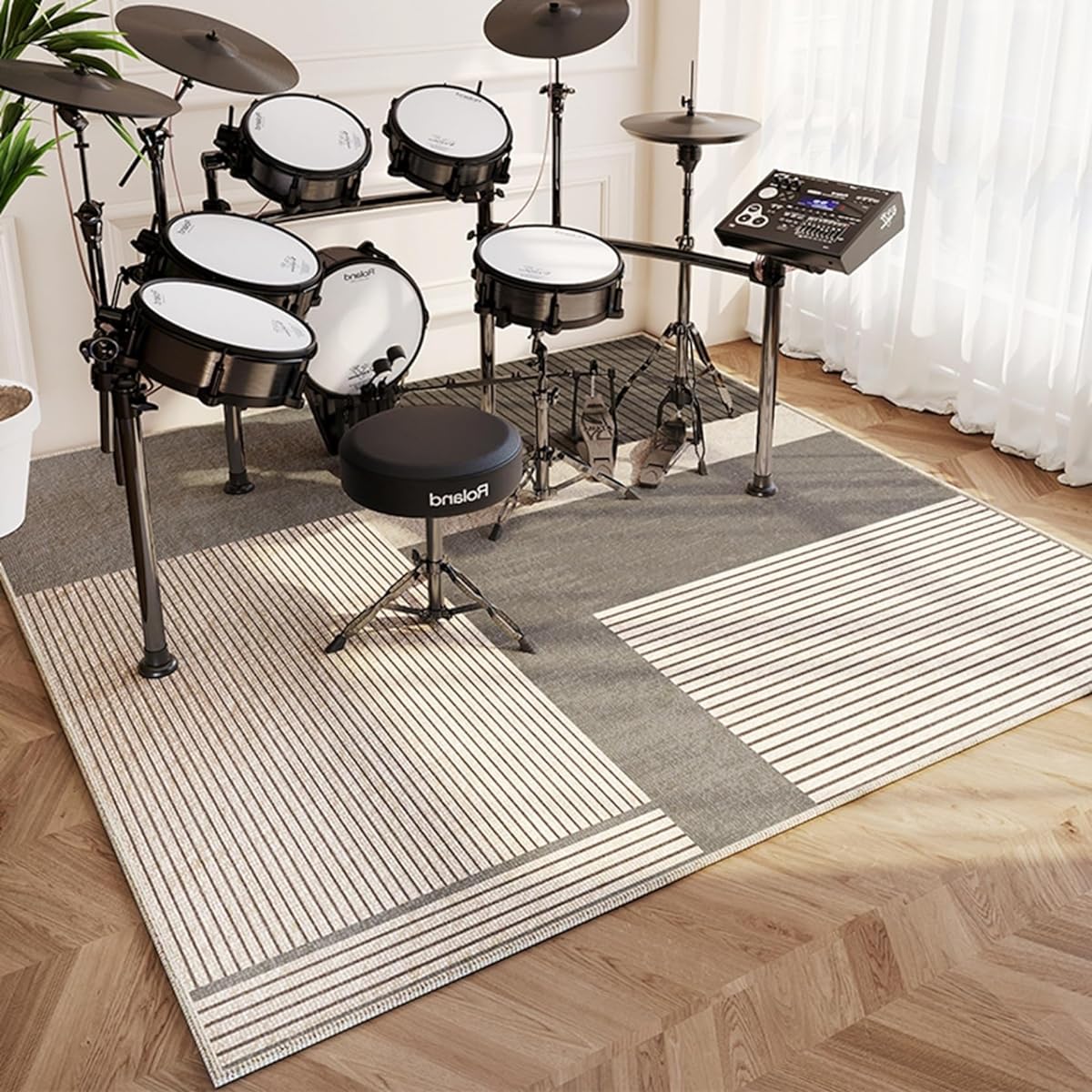 ed pattern, electronic piano, upright piano, rug, 0.3 inches (8 mm), large, rectangular, sofa seat mat, soundproof carpet, square, entrance mat, soft, easy to clean, scratch prevention, soundproofing, Nordic style, drum, 75.4 x 75.4 inches (180 x 180 cm)