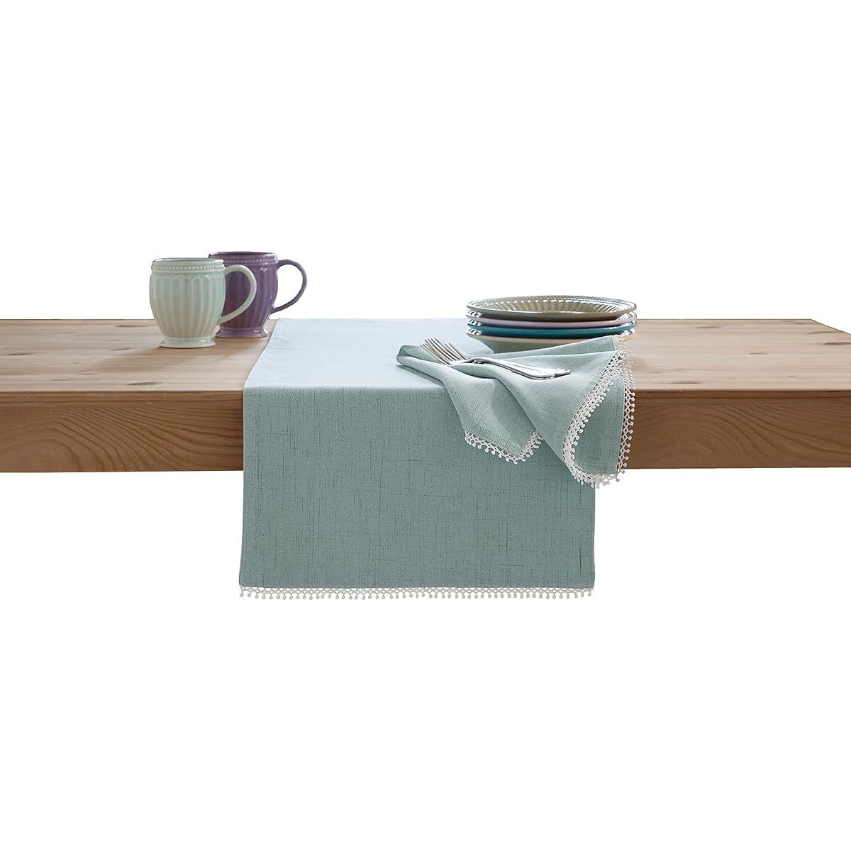 French Pearl Collection Plain Placemats, Set of 4, Lenox 70" Table Runner, Blue, 7464070RUNICB