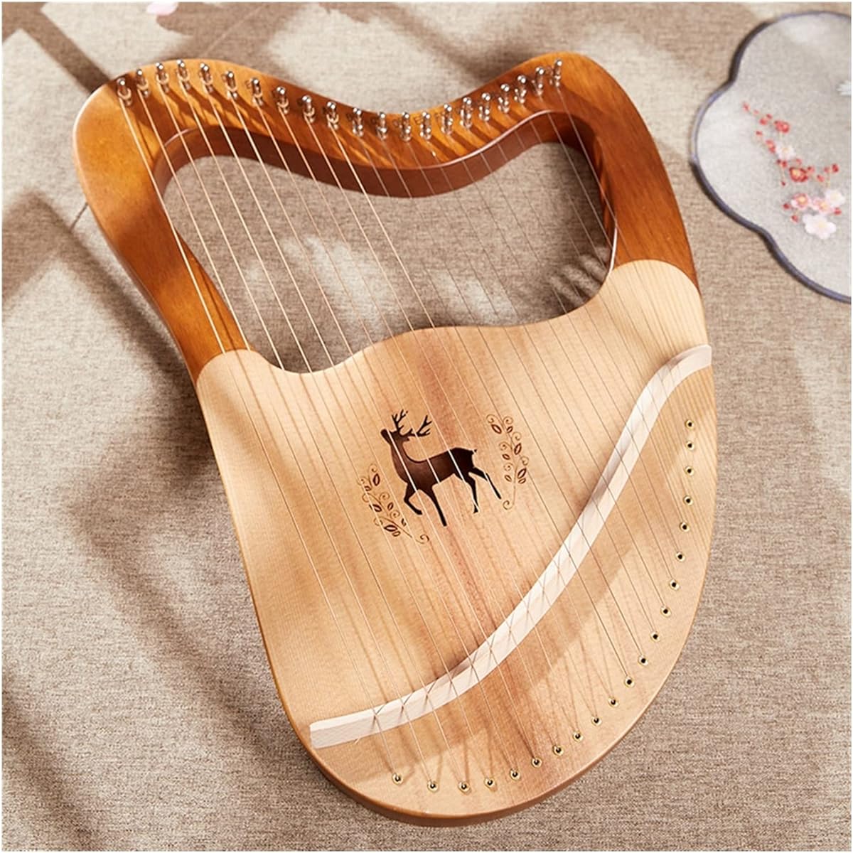 WowZza Lyra Harp Wooden Beginner Instrument with Tools/Strings Lyra Harp/21 Strings Wood Color