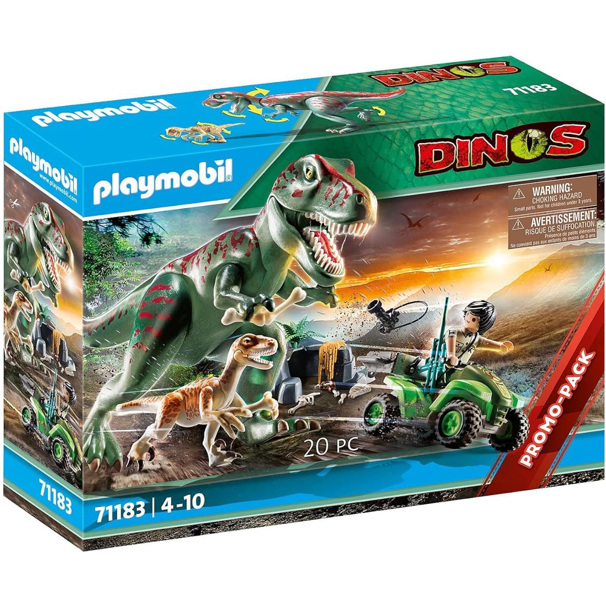Playmobil 71183 Dinos T-Rex Attack with Raptor and Quad, Toy for Children Ages 4+