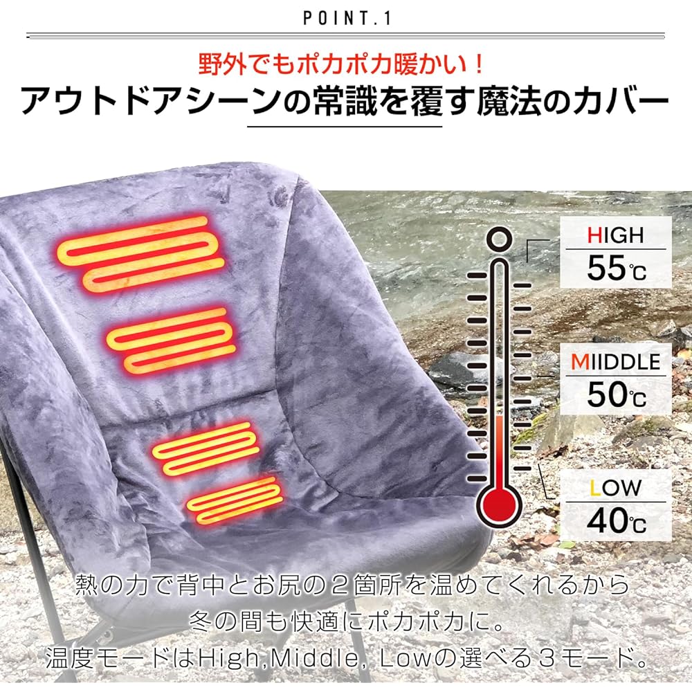 Mag Cruise Warm Heater Chair Cover [Patent Office Utility Model Patented] Heating Compact Chair Seat Cover Compatible with Helinox USB Type Up to 55 degrees Washable Cold Protection High Quality Material Warm Goods Heat Retention Compatible with Helinox