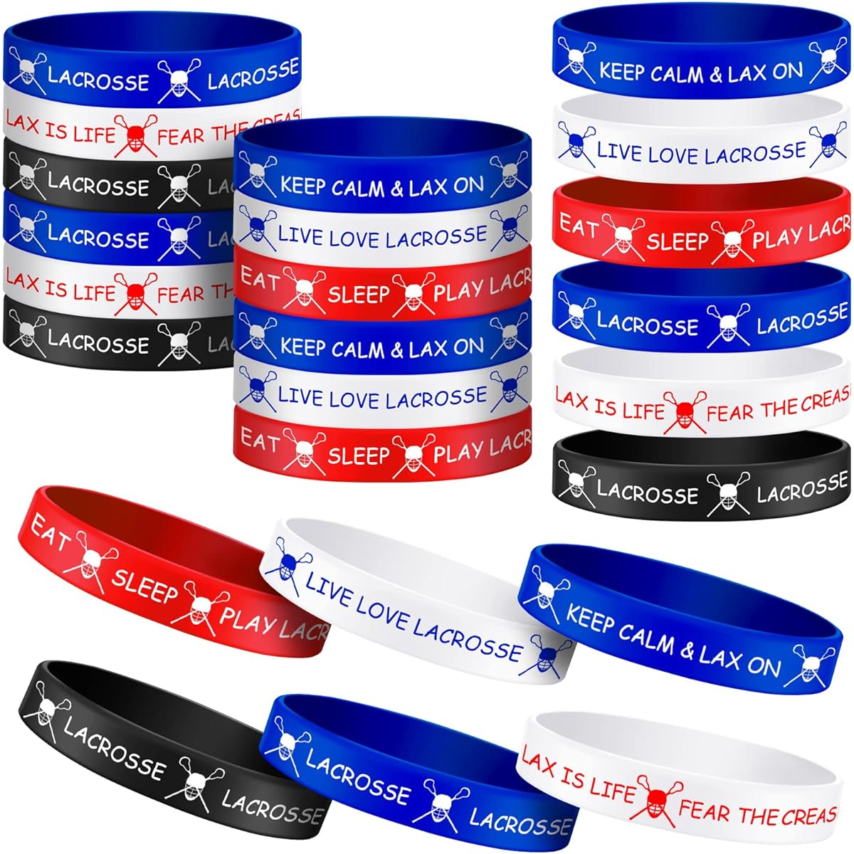 24 Pieces Lacrosse Silicone Rubber Bracelets Stretch Rubber Wristbands Bracelets Wristbands Party Favors and Essentials