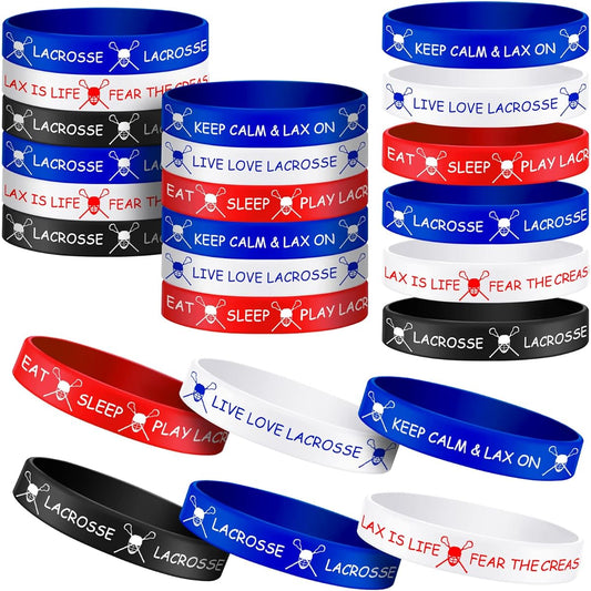 24 Pieces Lacrosse Silicone Rubber Bracelets Stretch Rubber Wristbands Bracelets Wristbands Party Favors and Essentials
