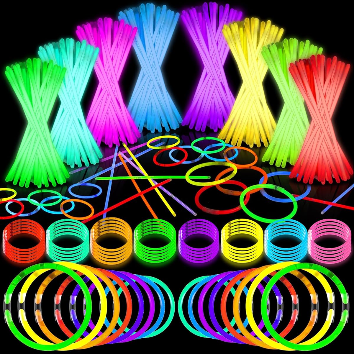 Hiboom 2000pcs Glow Sticks Bulk Neon Party Decorations 8" Glow in the Dark Party Supplies Light Sticks Glow Necklaces and Bracelets with Connectors for Kids or Adult Parties Halloween Birthday Supplies