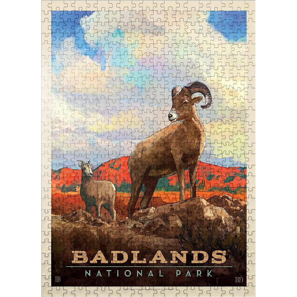 Badlands National Park Bighorn Sheep Vintage Poster Premium 500 Piece Jigsaw Puzzle for Adults